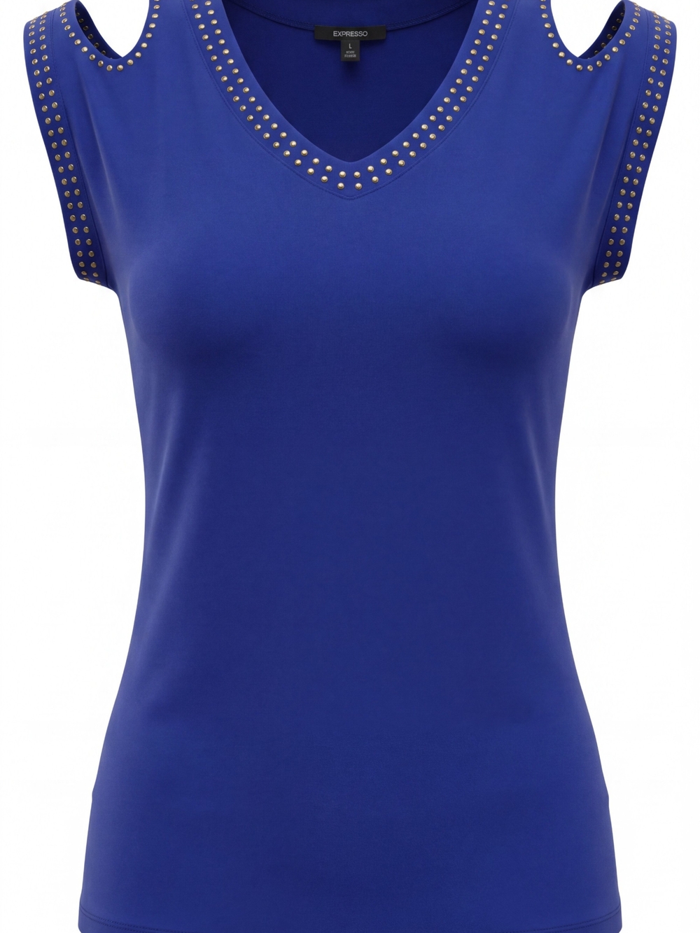 Espresso Navy Blue Studded Cold-Shoulder V-Neck Tank